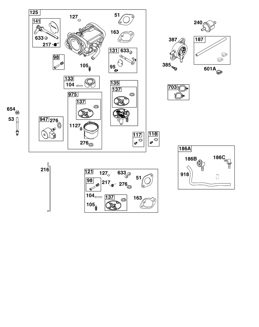 Carburetor And Fuel Supply Group Diagram and Parts List for 40N877-0069-B5  Briggs and Stratton Engine